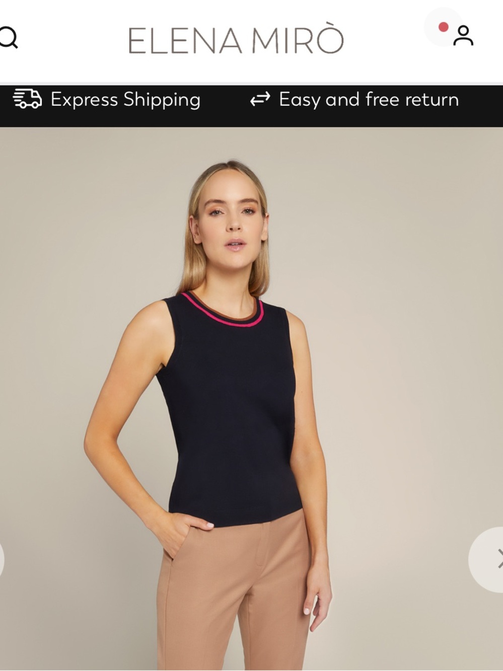 Elena Miro Black Sleeveless Knit Top with Pink Trim